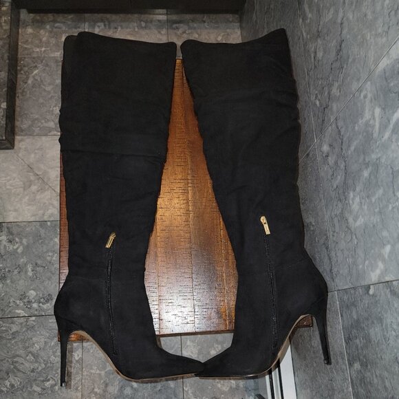 Jessica Simpson Black Suede Thigh High Boots with 4" Stiletto Heel, Size 8.5M/39 - Picture 2 of 12